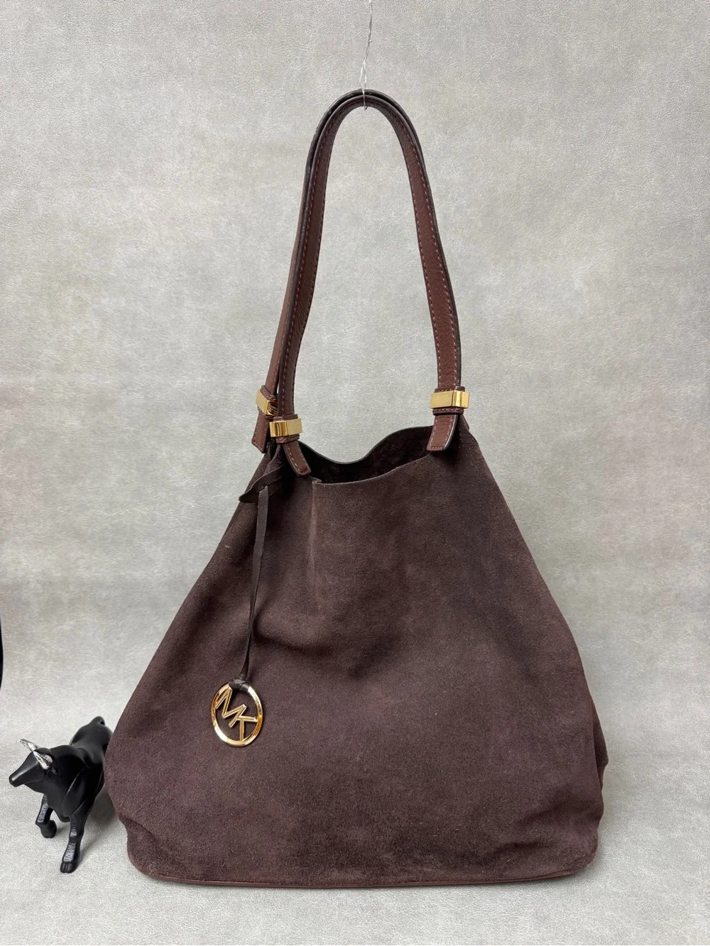 Michael Kors Dark Brown Suede Hobo with Gold Hardware